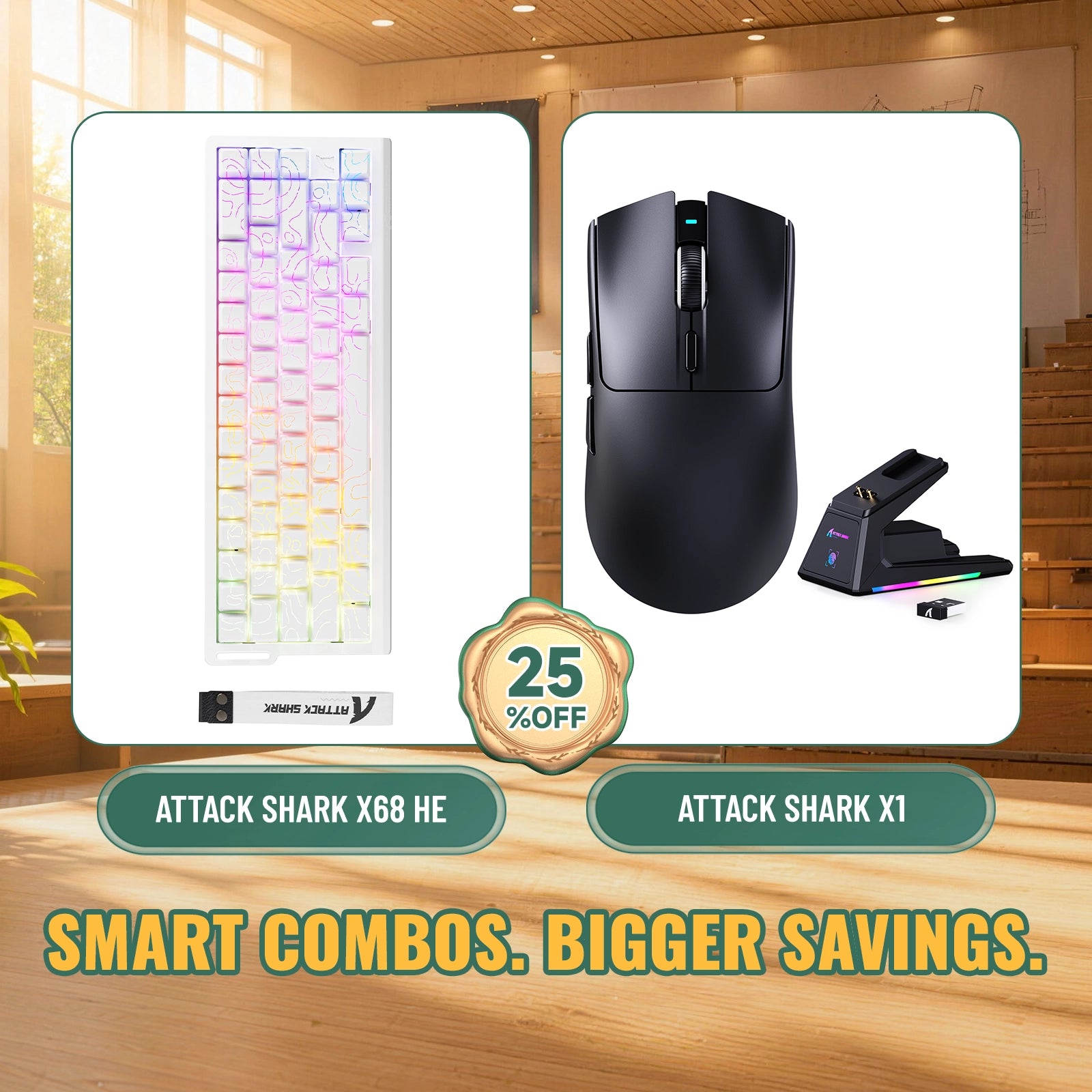 ATTACK SHARK X68HE Rapid Trigger Keyboard + X1 Wireless Gaming Mouse Bundle
