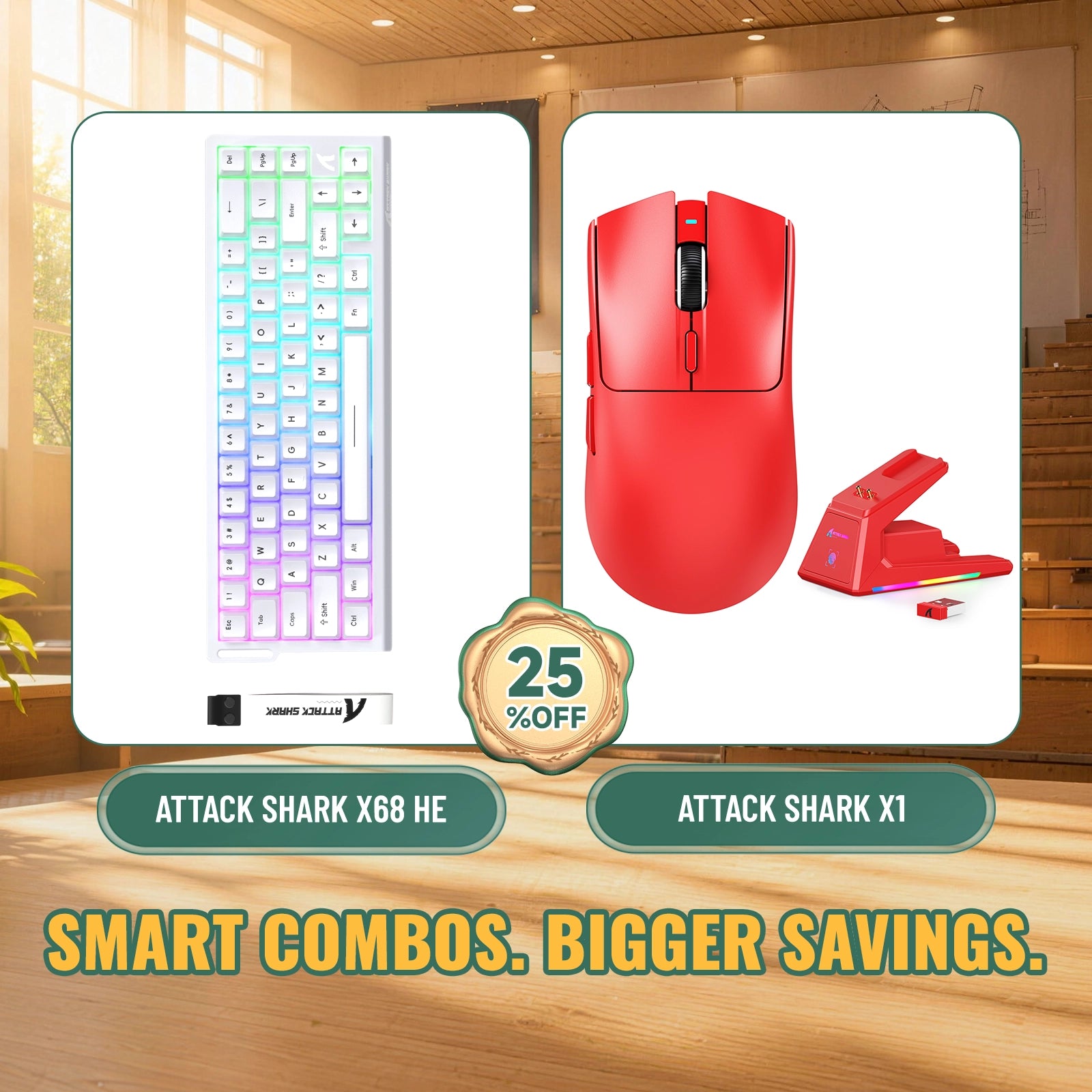 ATTACK SHARK X68HE Rapid Trigger Keyboard + X1 Wireless Gaming Mouse Bundle