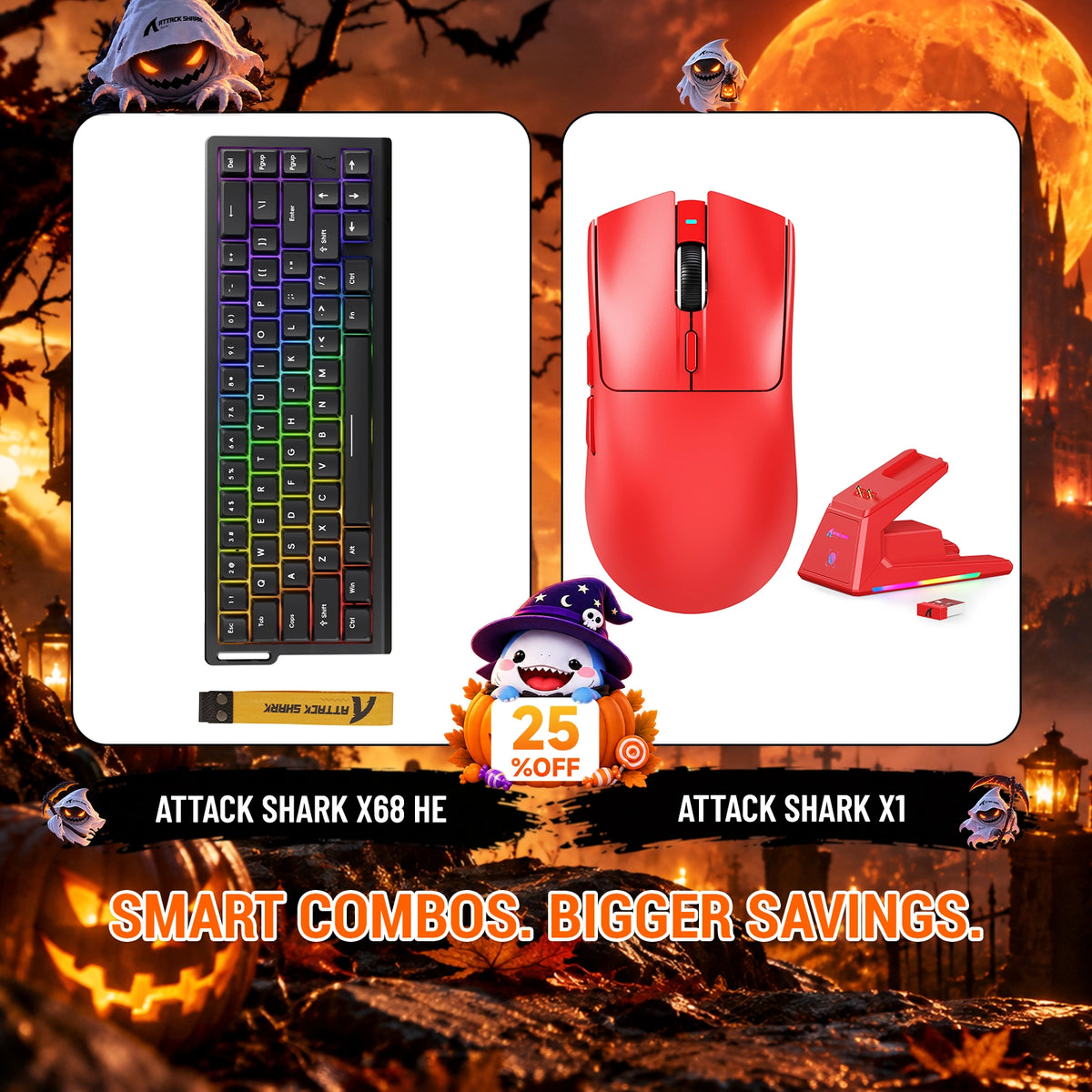 ATTACK SHARK X68HE Rapid Trigger Keyboard + X1 Wireless Gaming Mouse Bundle