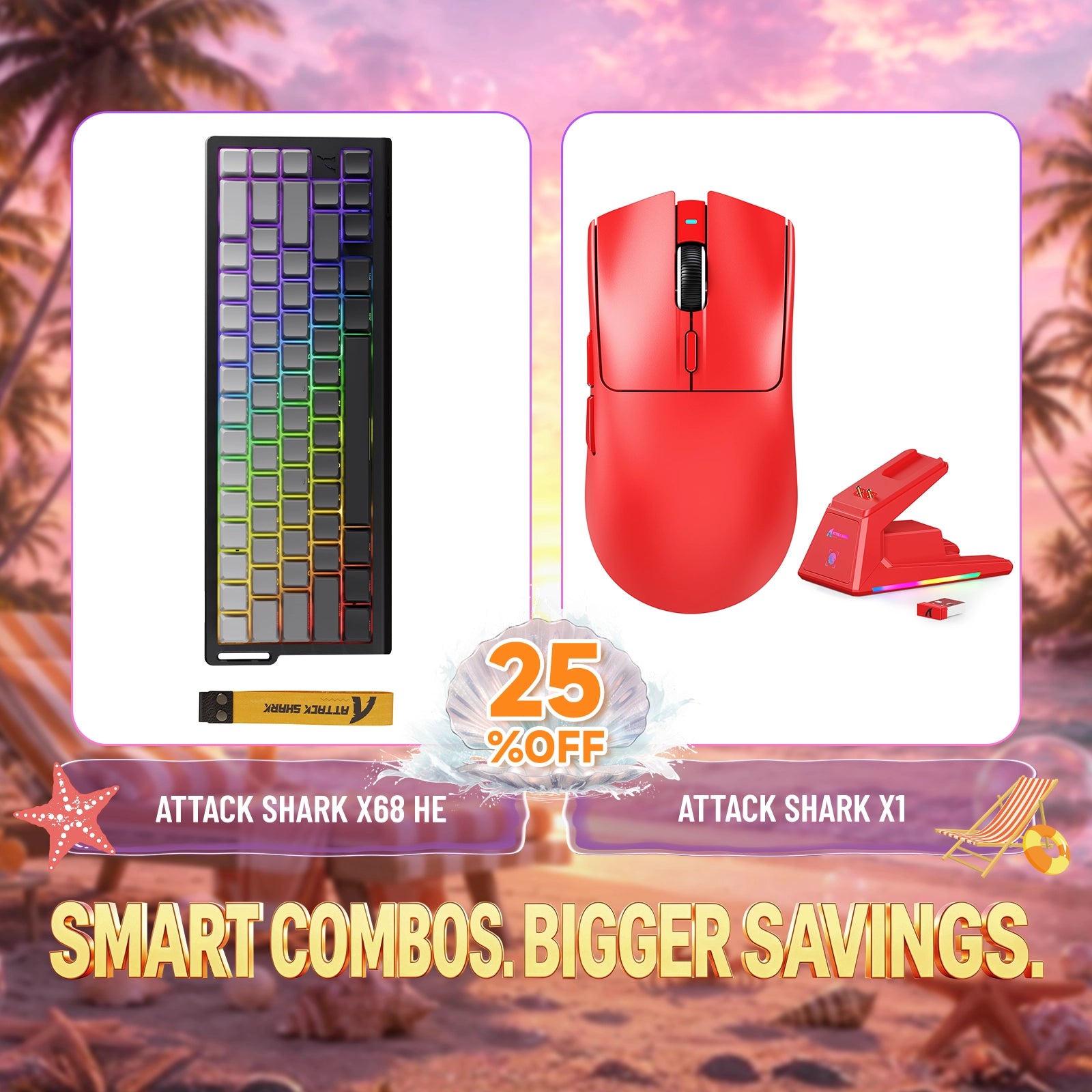 ATTACK SHARK X68HE Rapid Trigger Keyboard + X1 Wireless Gaming Mouse Bundle