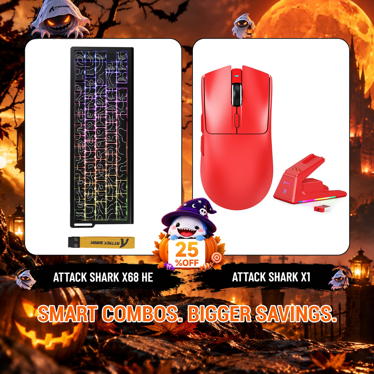 ATTACK SHARK X68HE Rapid Trigger Keyboard + X1 Wireless Gaming Mouse Bundle