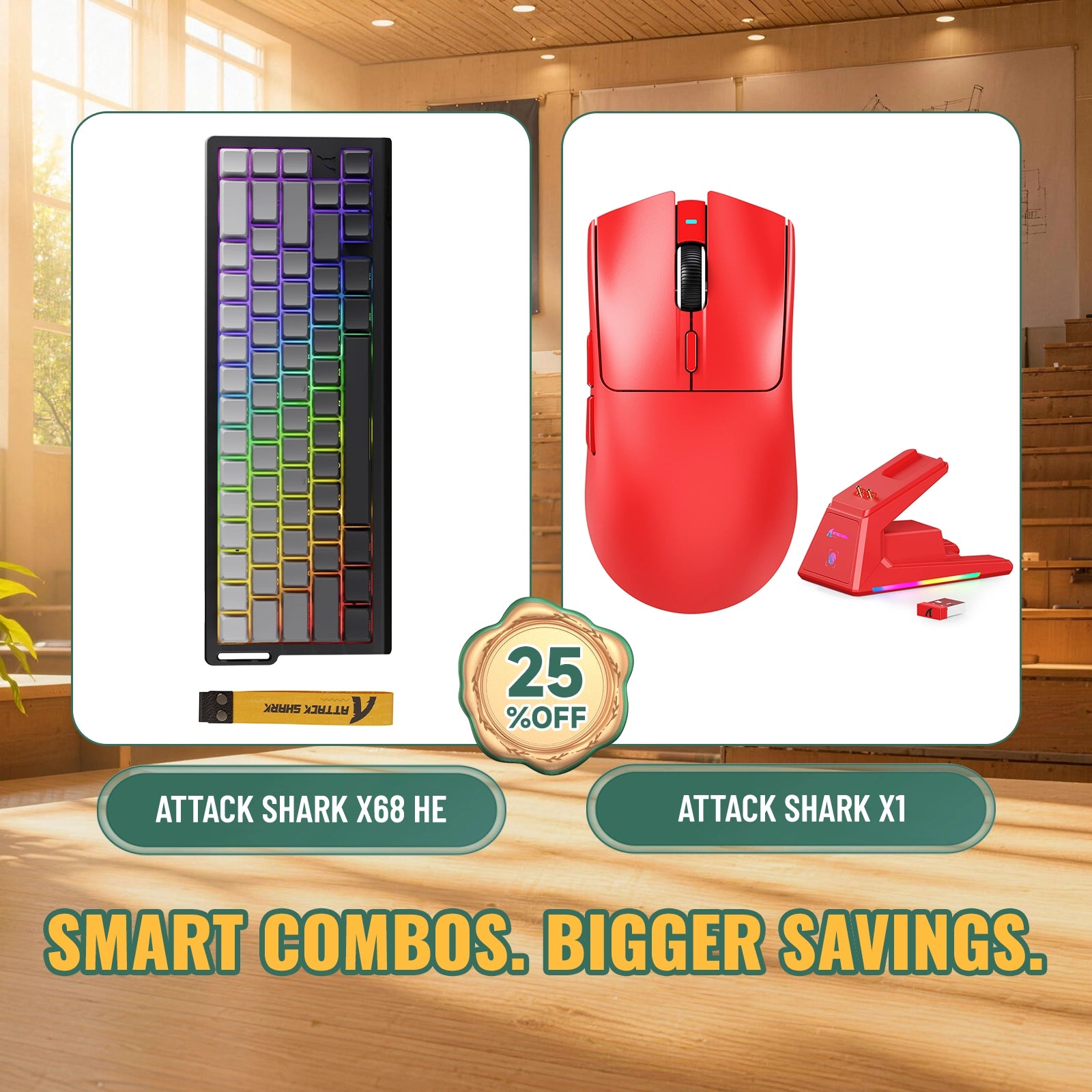 ATTACK SHARK X68HE Rapid Trigger Keyboard + X1 Wireless Gaming Mouse Bundle