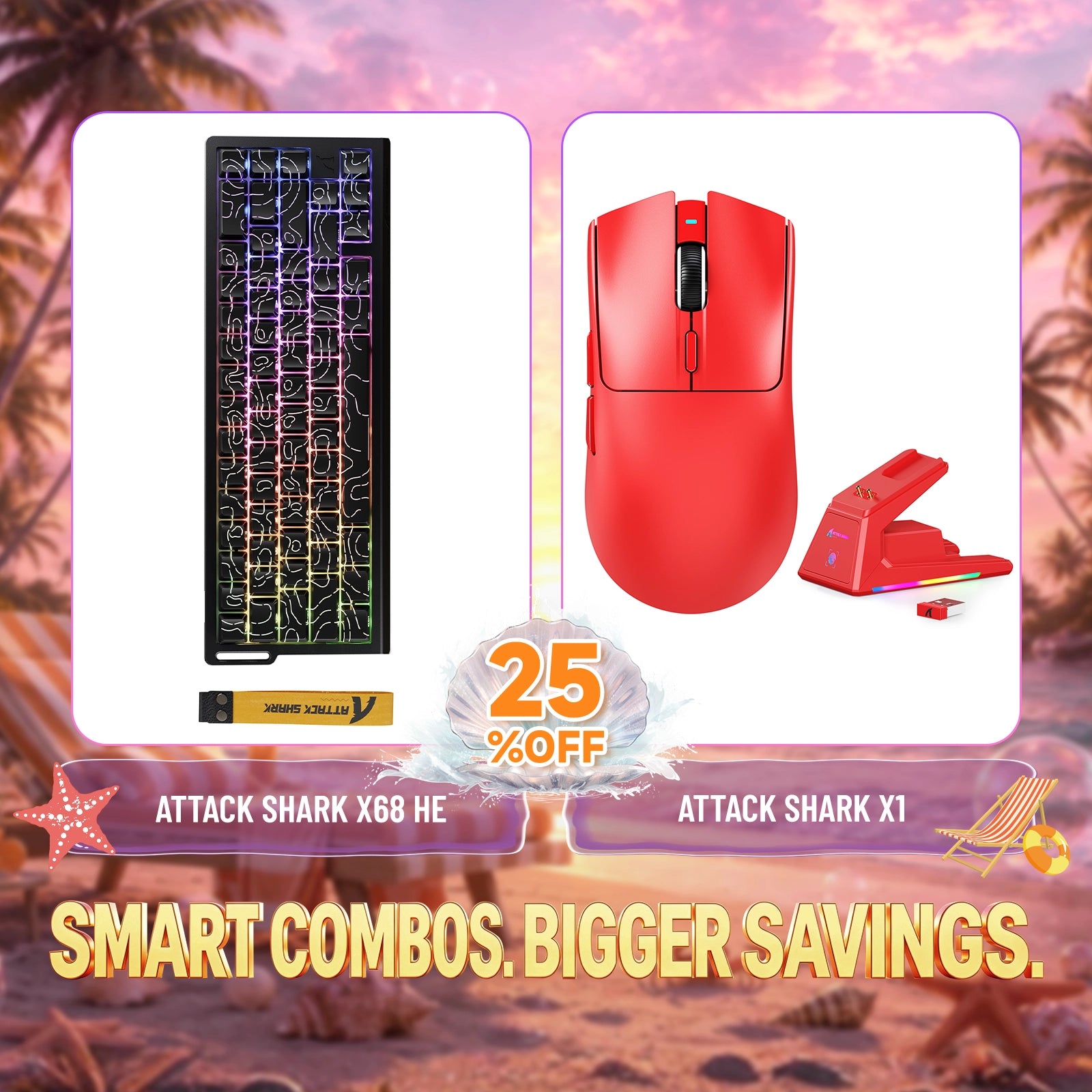 ATTACK SHARK X68HE Rapid Trigger Keyboard + X1 Wireless Gaming Mouse Bundle