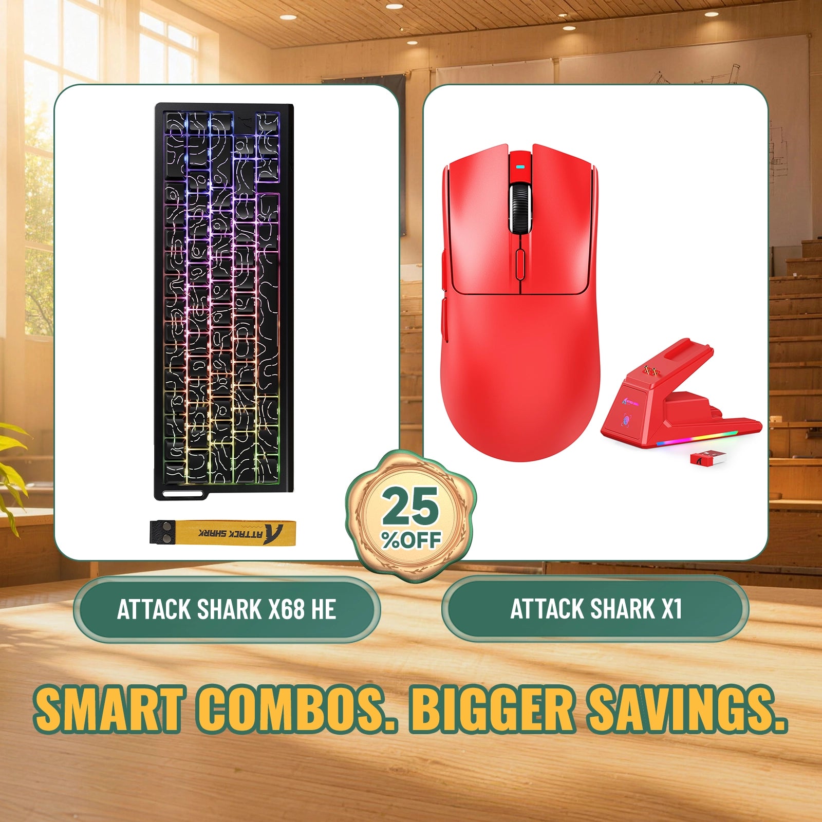 ATTACK SHARK X68HE Rapid Trigger Keyboard + X1 Wireless Gaming Mouse Bundle