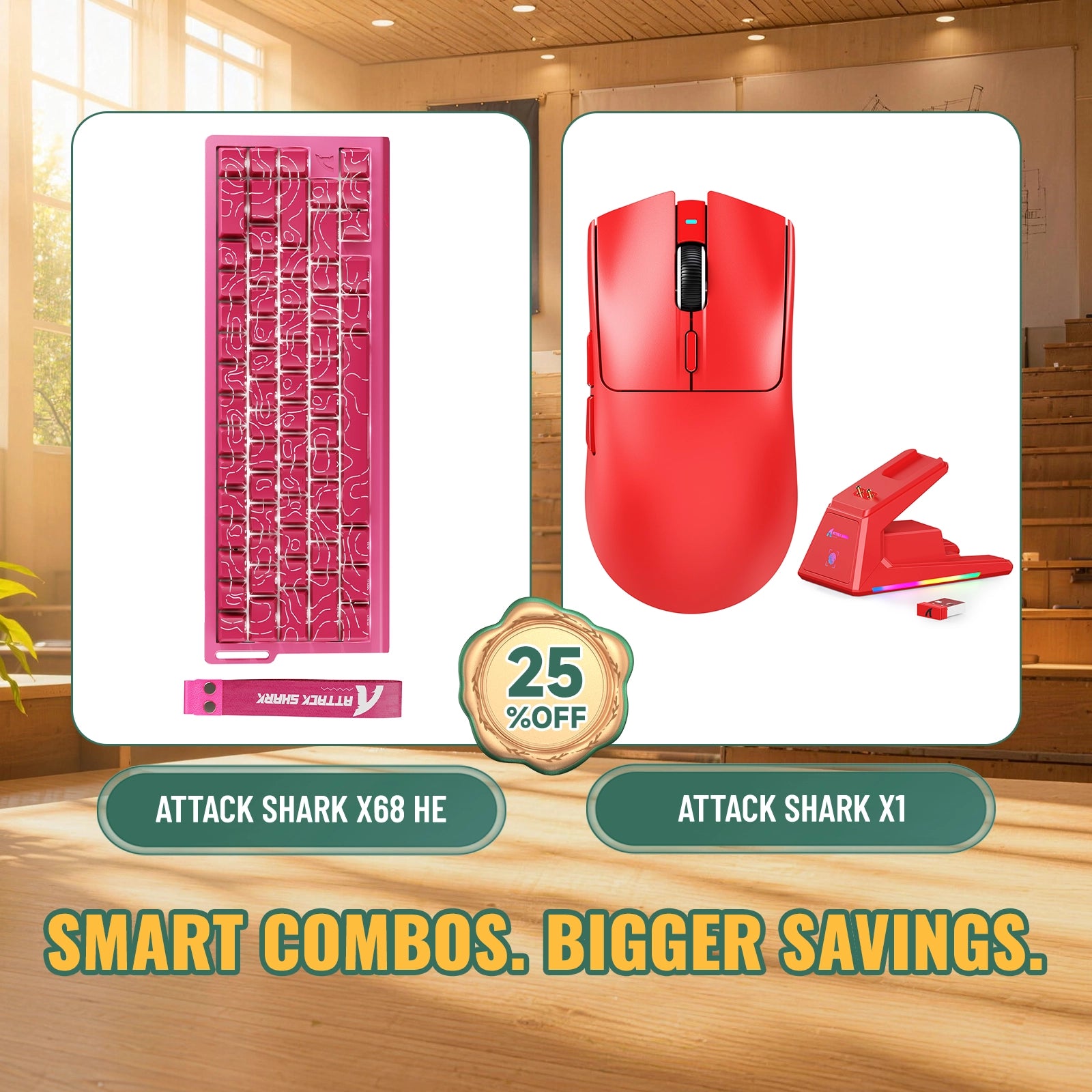 ATTACK SHARK X68HE Rapid Trigger Keyboard + X1 Wireless Gaming Mouse Bundle