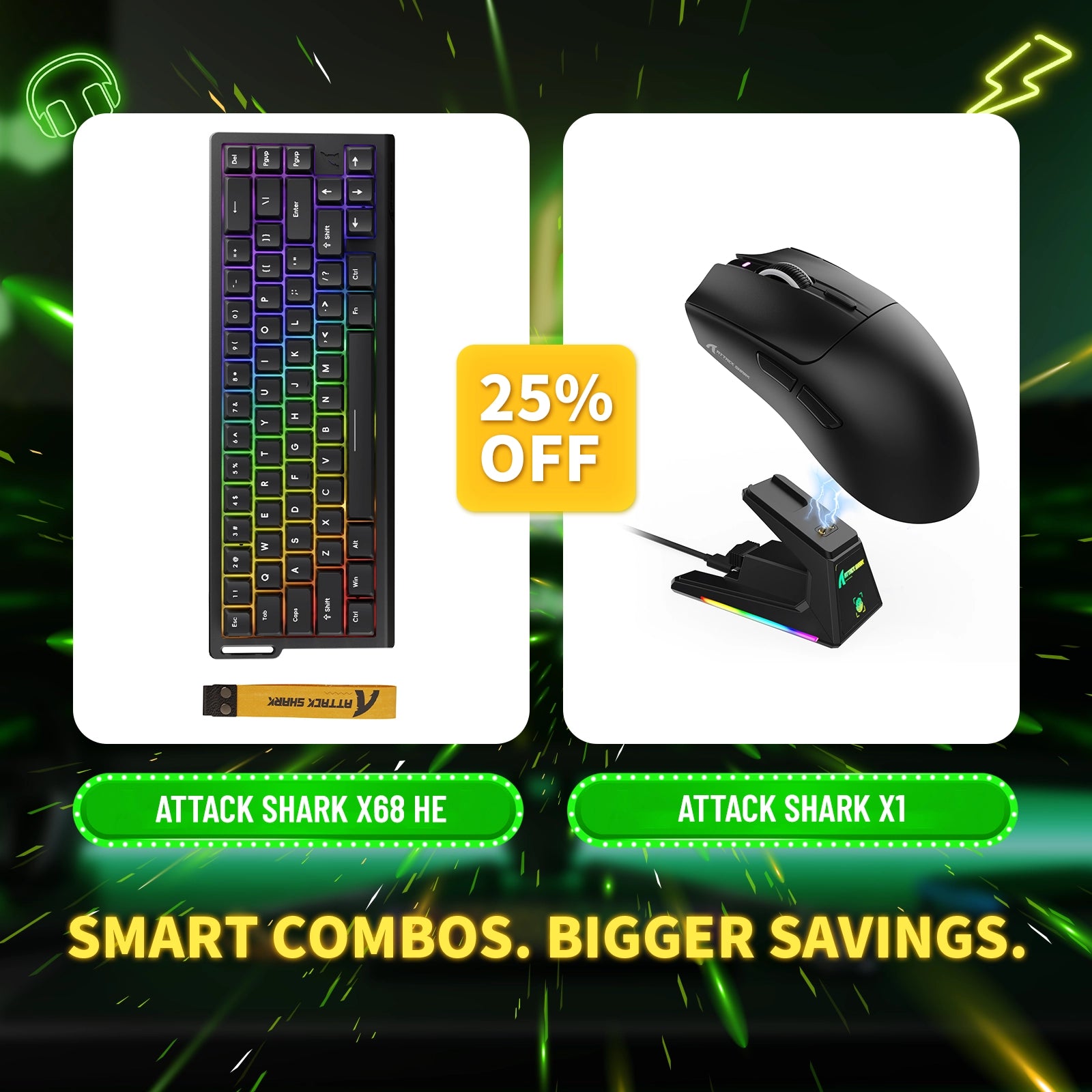 ATTACK SHARK X68HE Rapid Trigger Keyboard + X1 Wireless Gaming Mouse Bundle