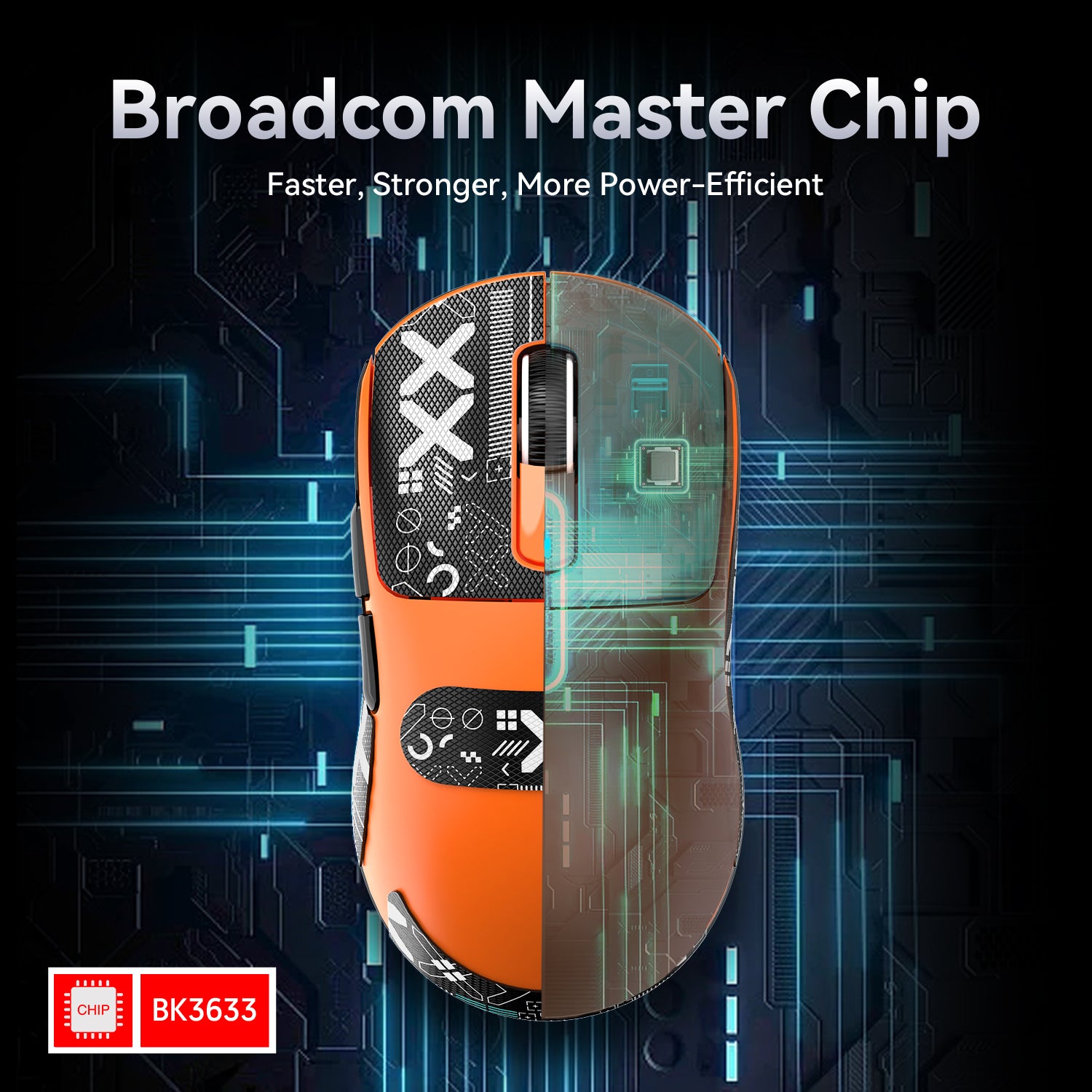 Attack Shark X3 wireless gaming mouse featuring Broadcom BK3633 chip for efficiency.