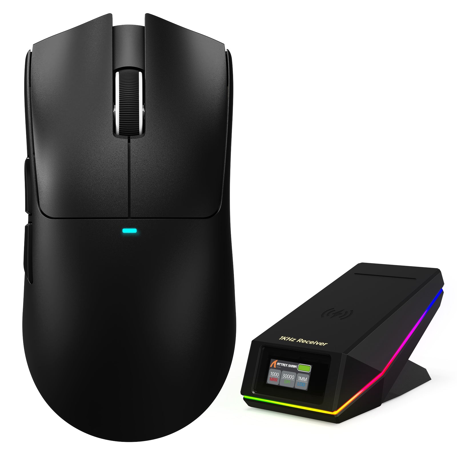 Black ATTACK SHARK X11 PRO V2 wireless gaming mouse with TFT charging dock and 1KHz receiver