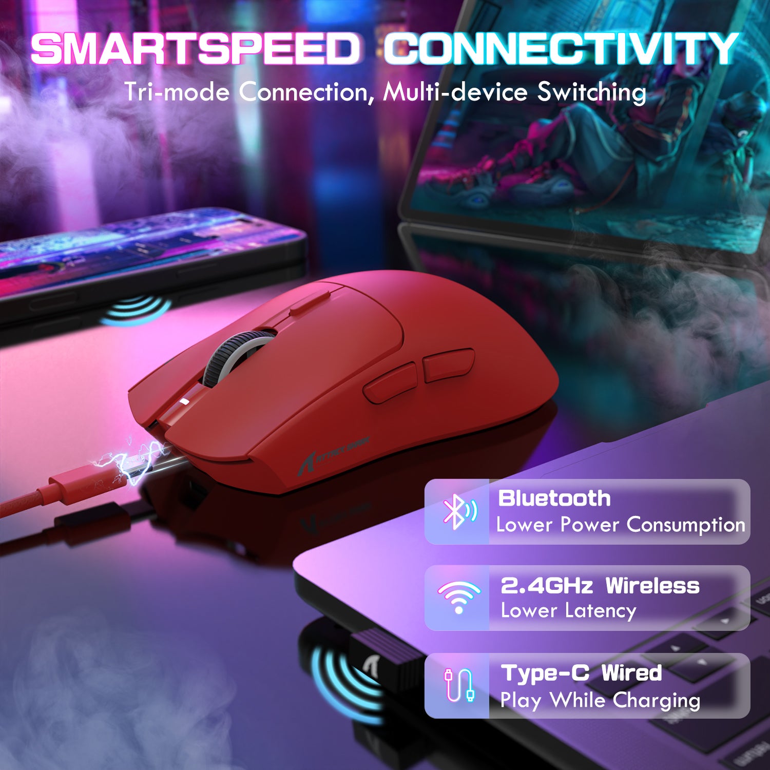 ATTACK SHARK X1 Tri-mode Gaming Mouse With Touchpad RGB Charging Dock PAW3395PRO Sensor