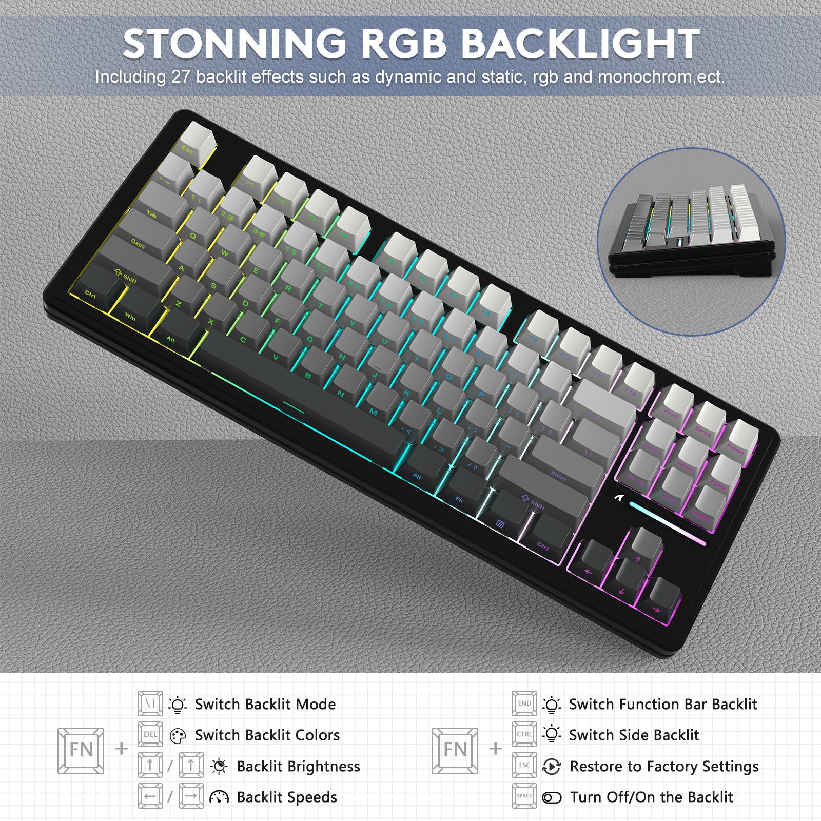 ATTACK SHARK M87PRO Wireless Mechanical Keyboard with Side Printed PBT Keycaps