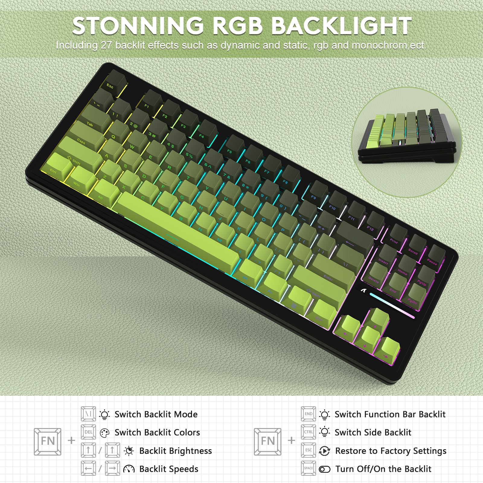 ATTACK SHARK M87PRO Wireless Mechanical Keyboard with Side Printed PBT Keycaps