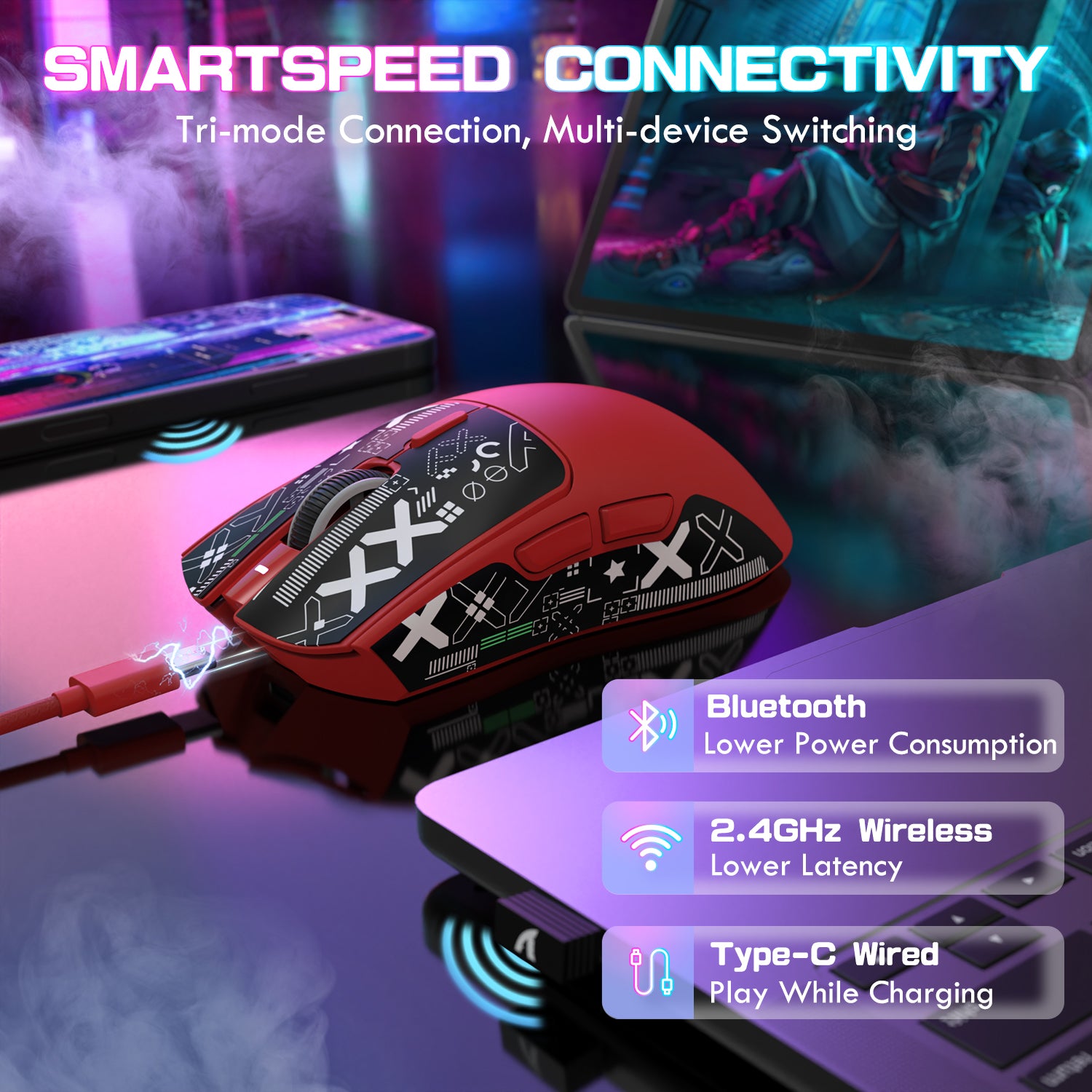 ATTACK SHARK X1 Tri-mode Gaming Mouse With Touchpad RGB Charging Dock PAW3395PRO Sensor