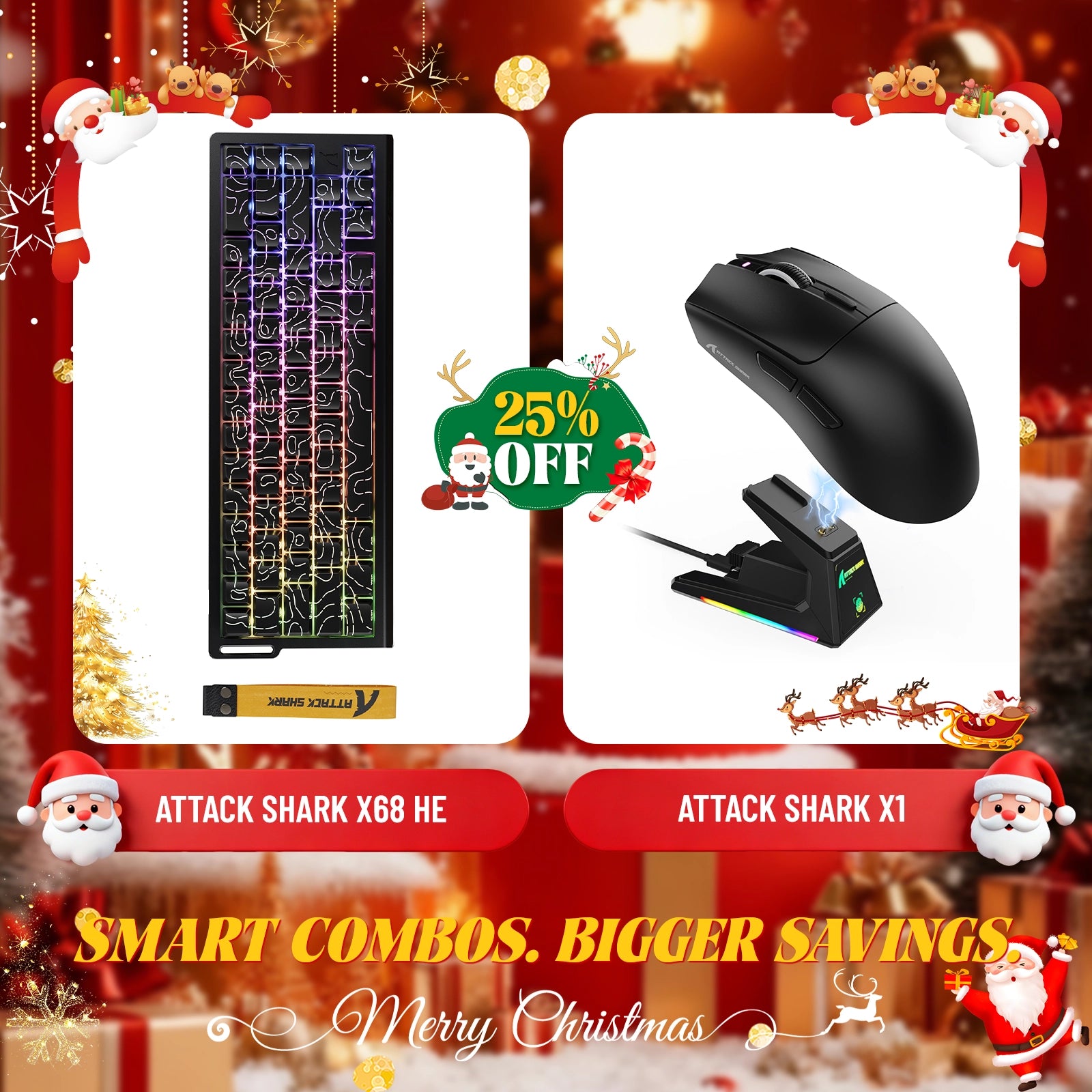 ATTACK SHARK X68HE Rapid Trigger Keyboard + X1 Wireless Gaming Mouse Bundle