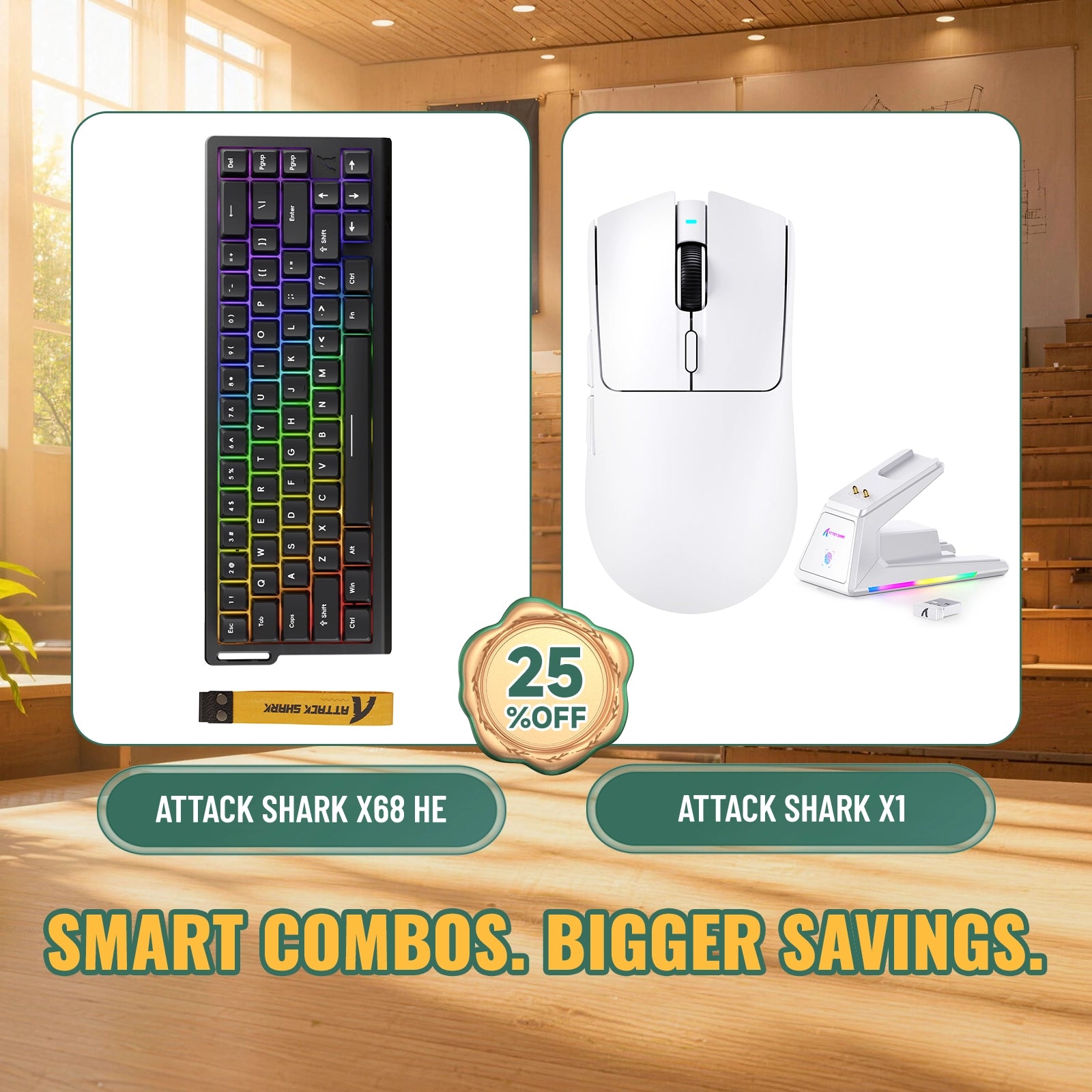 ATTACK SHARK X68HE Rapid Trigger Keyboard + X1 Wireless Gaming Mouse Bundle