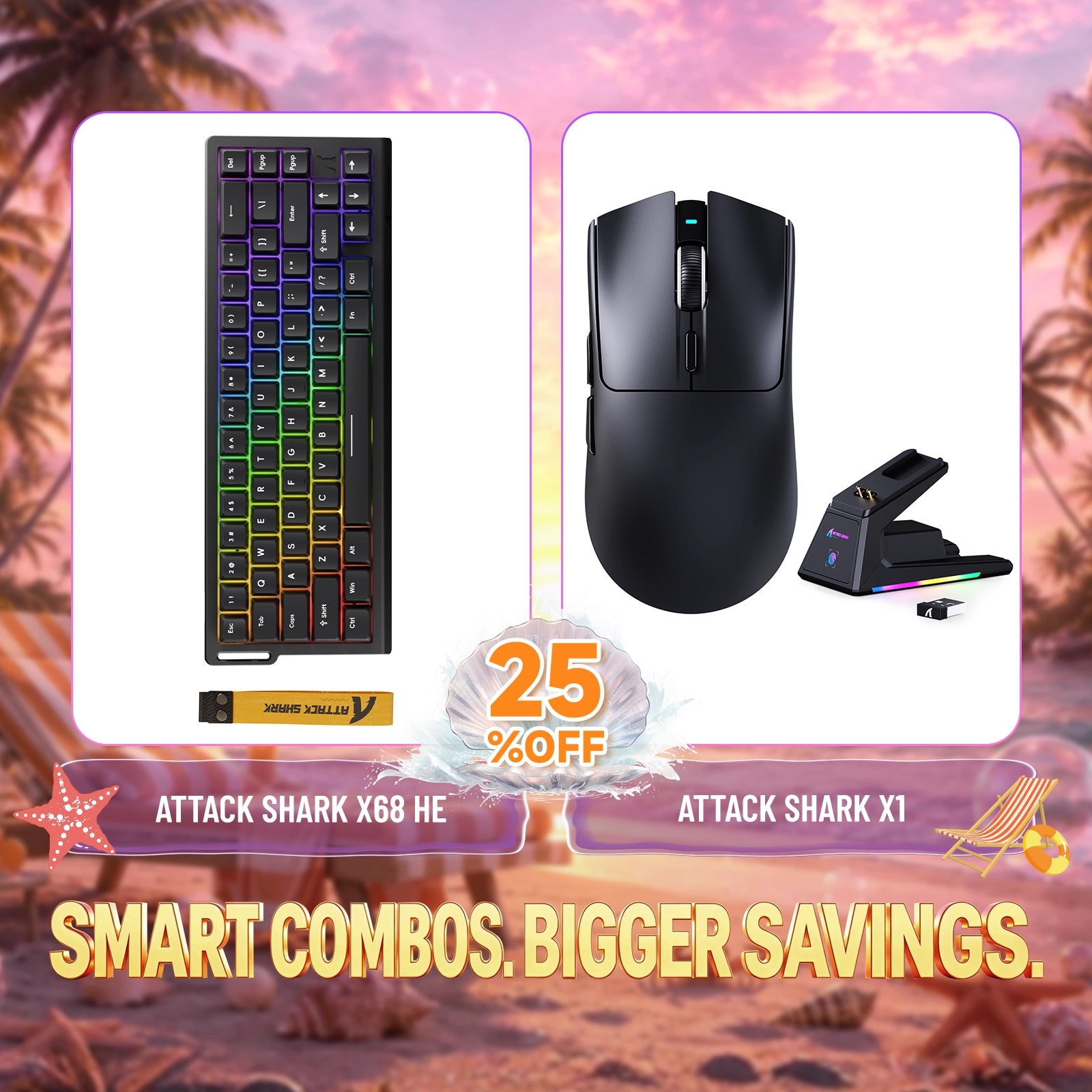 ATTACK SHARK X68HE Rapid Trigger Keyboard + X1 Wireless Gaming Mouse Bundle