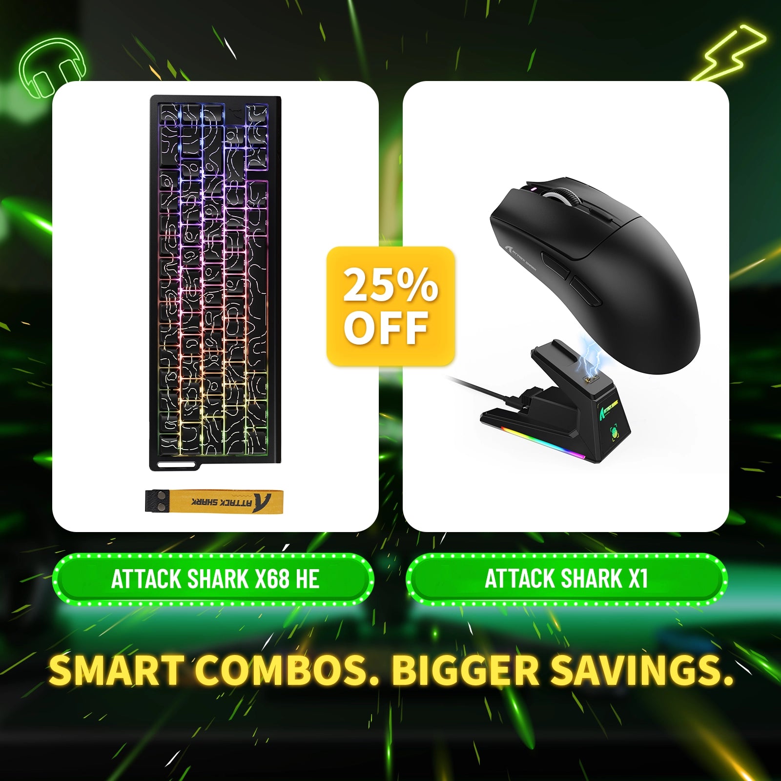 ATTACK SHARK X68HE Rapid Trigger Keyboard + X1 Wireless Gaming Mouse Bundle
