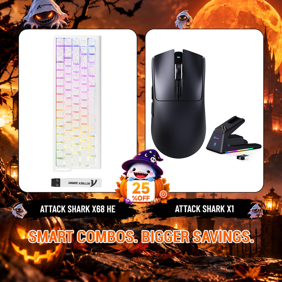 ATTACK SHARK X68HE Rapid Trigger Keyboard + X1 Wireless Gaming Mouse Bundle