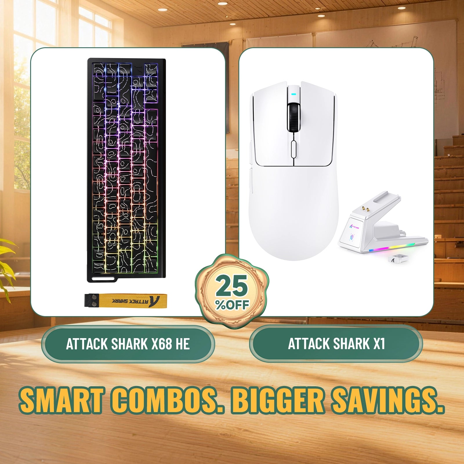 ATTACK SHARK X68HE Rapid Trigger Keyboard + X1 Wireless Gaming Mouse Bundle