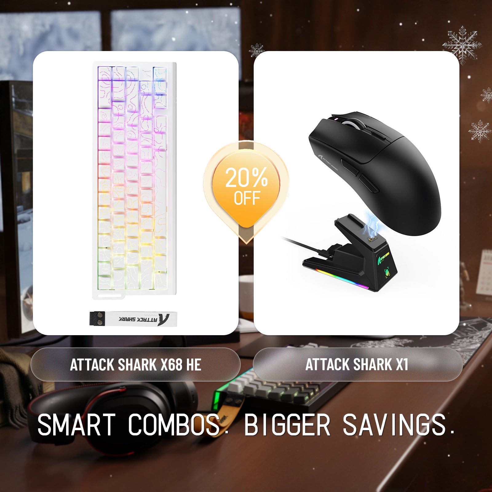 ATTACK SHARK X68HE Rapid Trigger Keyboard + X1 Wireless Gaming Mouse Bundle