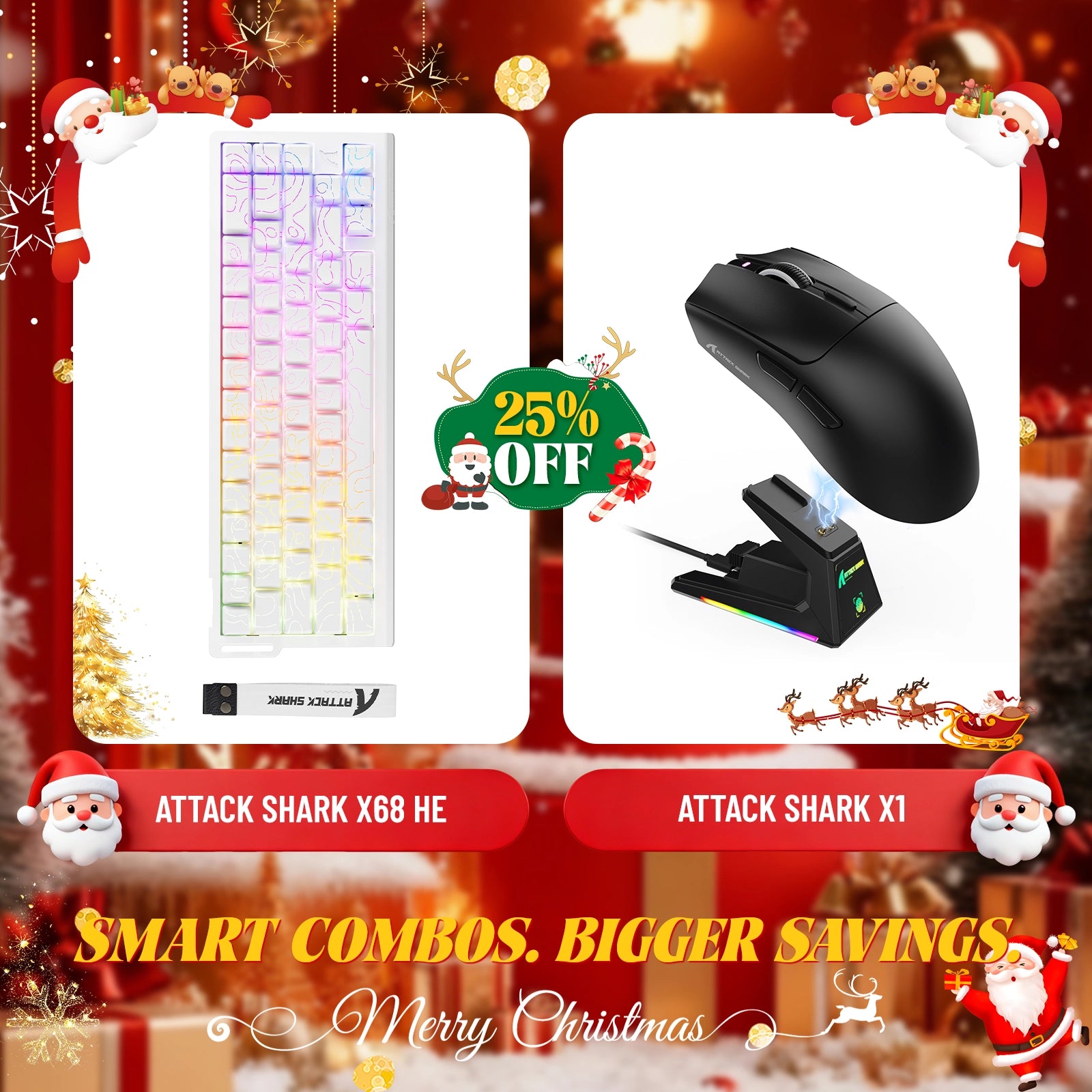 ATTACK SHARK X68HE Rapid Trigger Keyboard + X1 Wireless Gaming Mouse Bundle