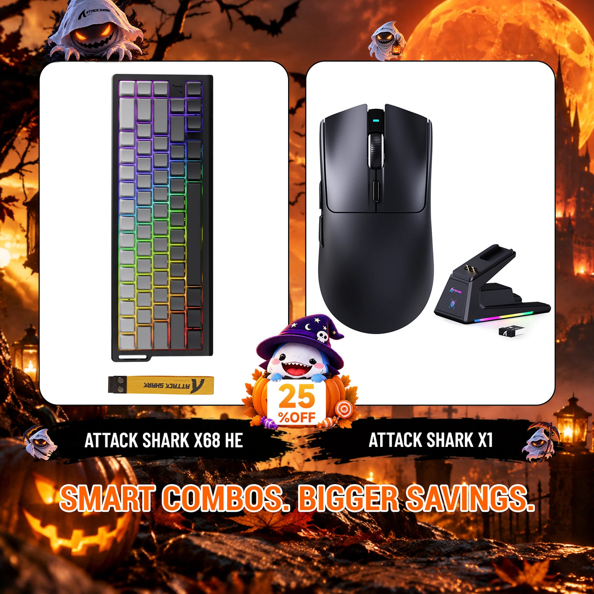 ATTACK SHARK X68HE Rapid Trigger Keyboard + X1 Wireless Gaming Mouse Bundle