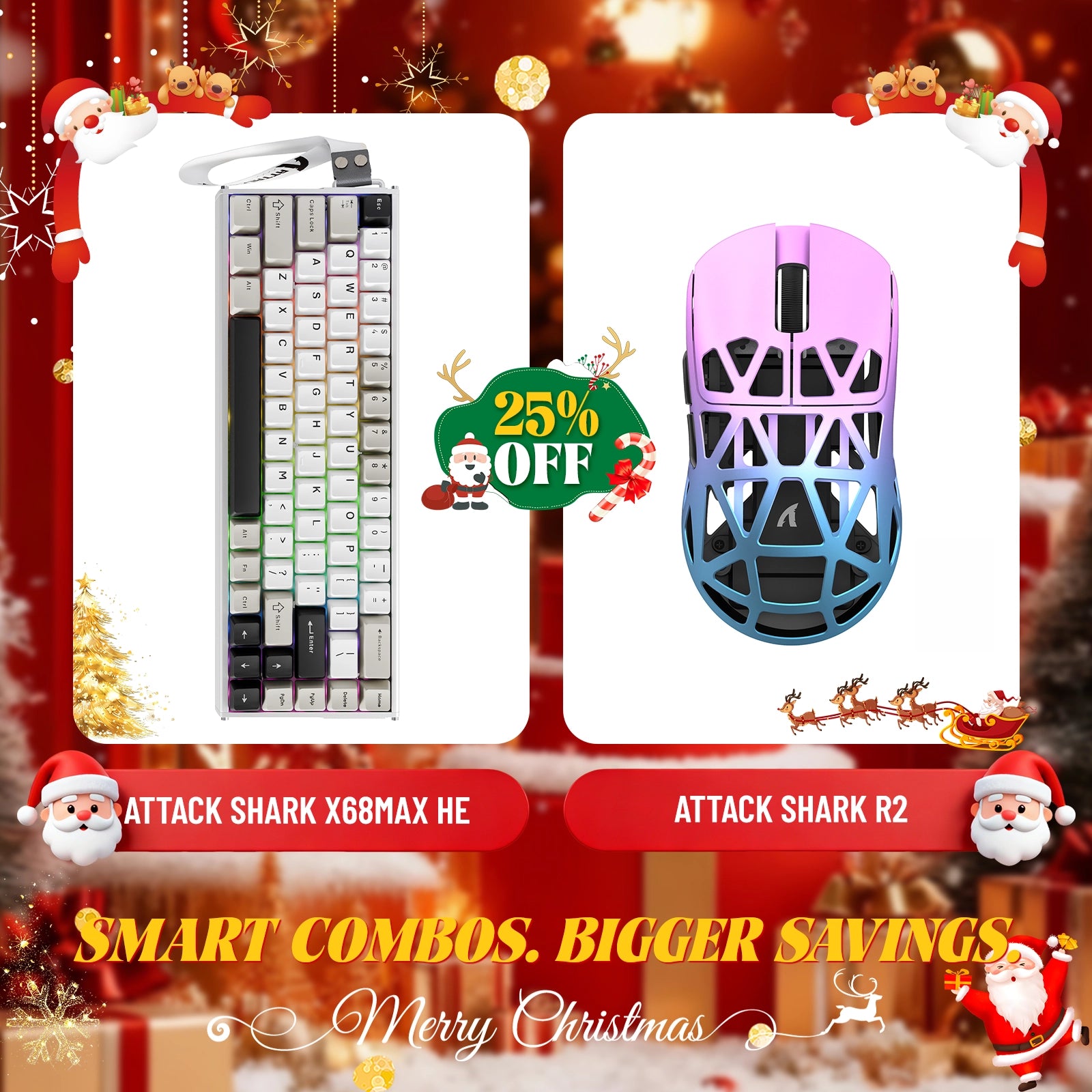 ATTACK SHARK X68MAX HE Rapid Trigger Aluminum Keyboard + R2 Magnesium Alloy Wireless Gaming Mouse Bundle