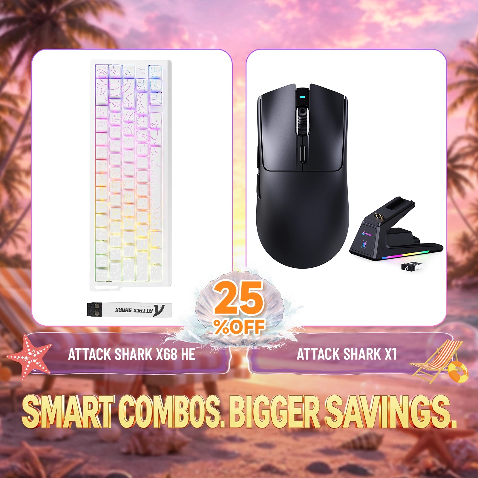 ATTACK SHARK X68HE Rapid Trigger Keyboard + X1 Wireless Gaming Mouse Bundle