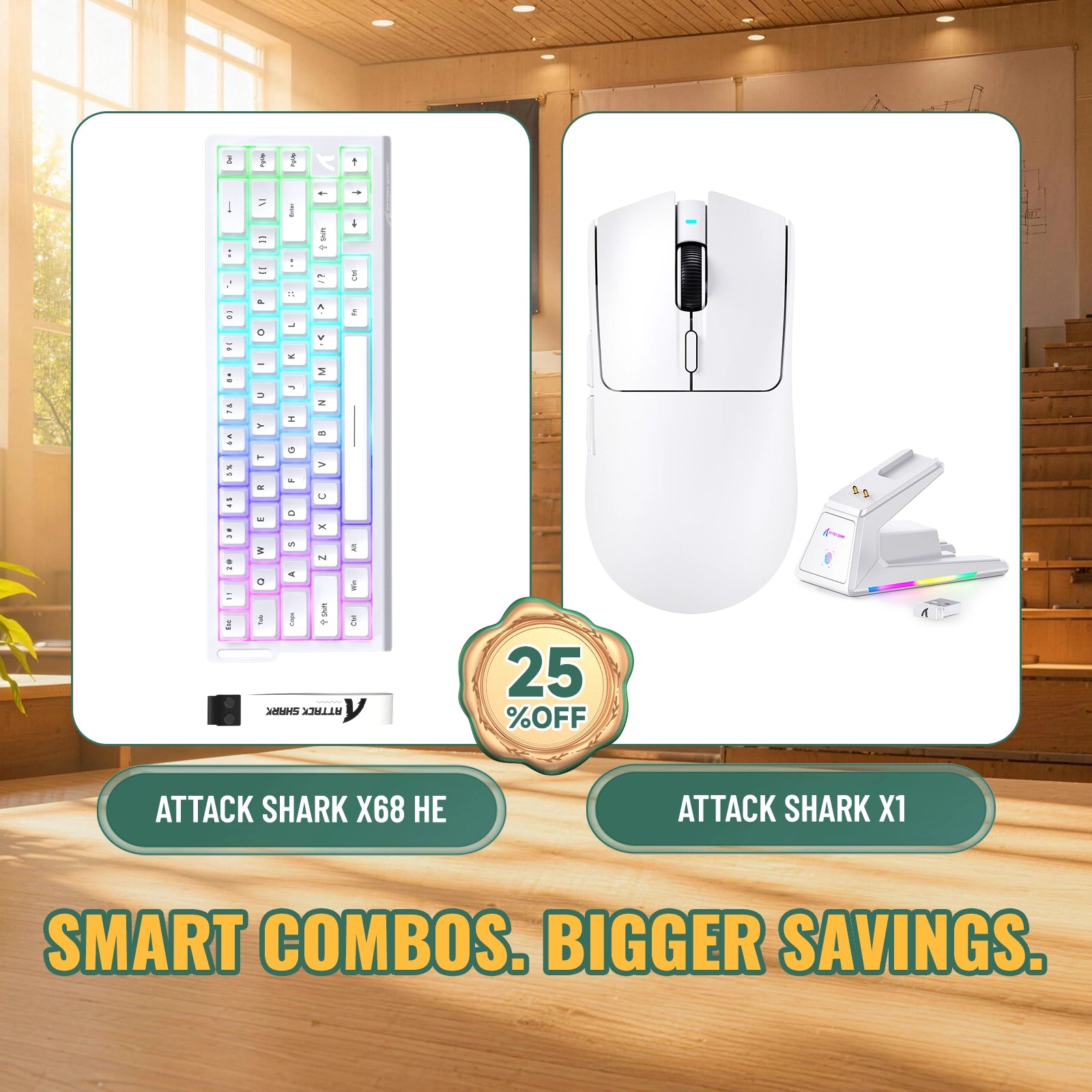 ATTACK SHARK X68HE Rapid Trigger Keyboard + X1 Wireless Gaming Mouse Bundle