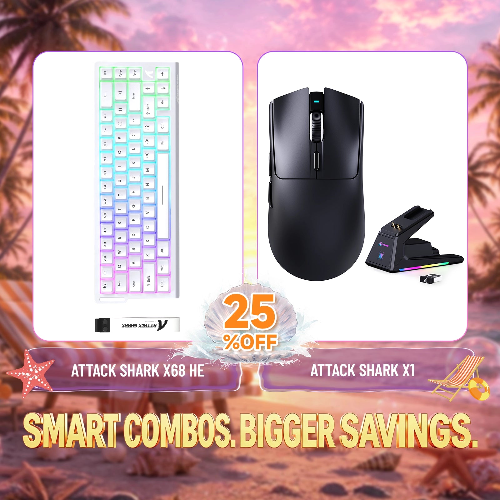 ATTACK SHARK X68HE Rapid Trigger Keyboard + X1 Wireless Gaming Mouse Bundle