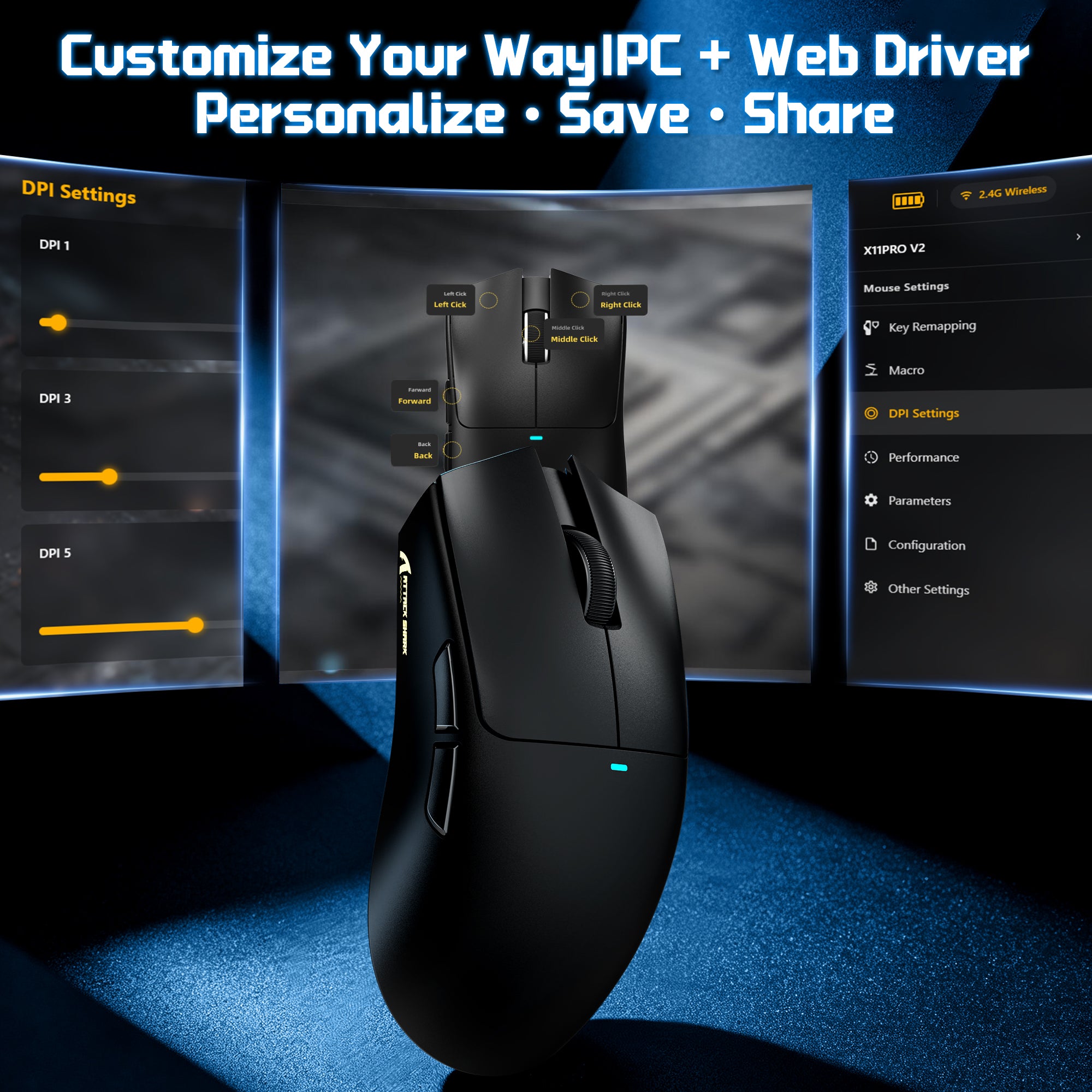 ATTACK SHARK X11 PRO V2 Wireless Gaming Mouse with TFT Display Charging Dock