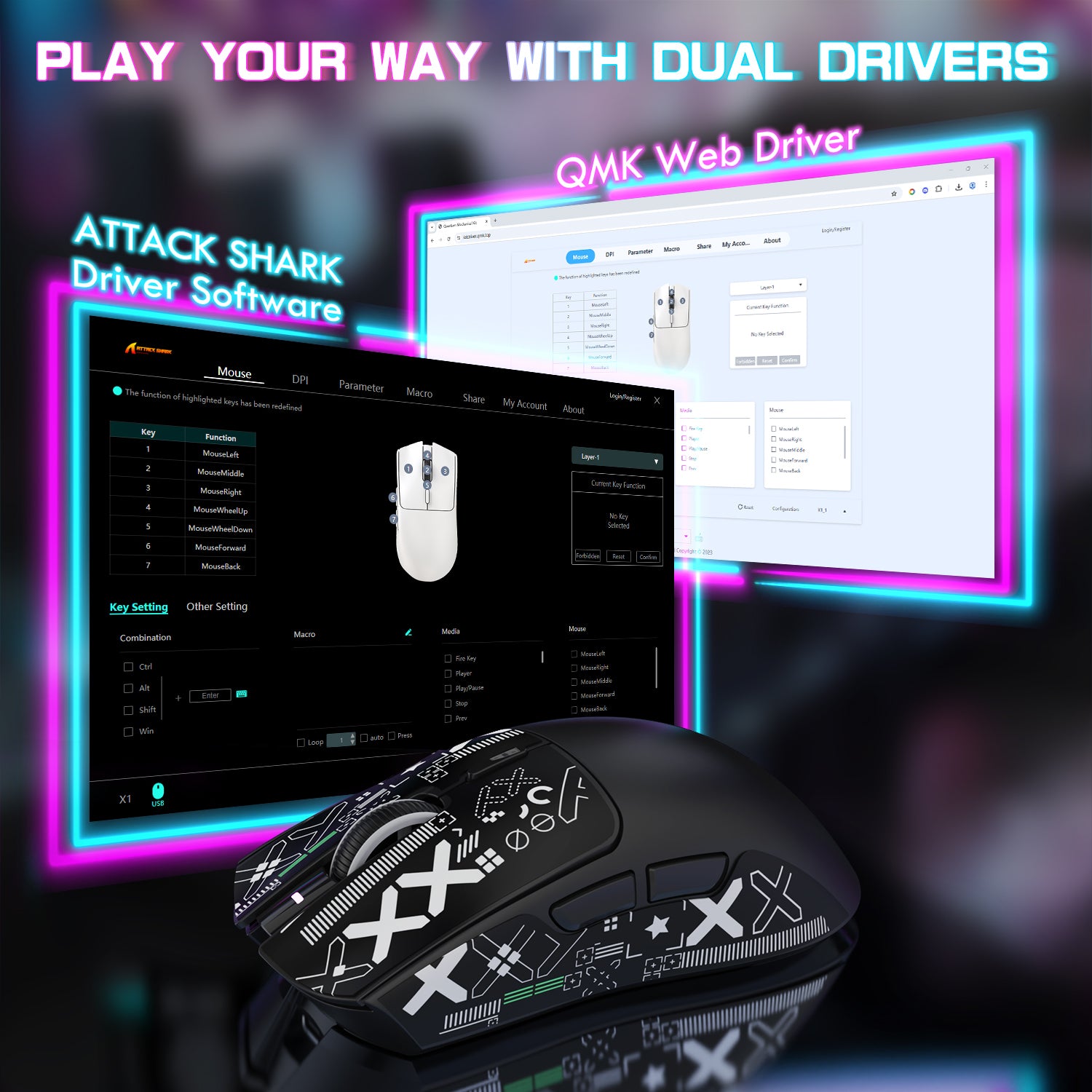 ATTACK SHARK X1 Tri-mode Gaming Mouse With Touchpad RGB Charging Dock PAW3395PRO Sensor
