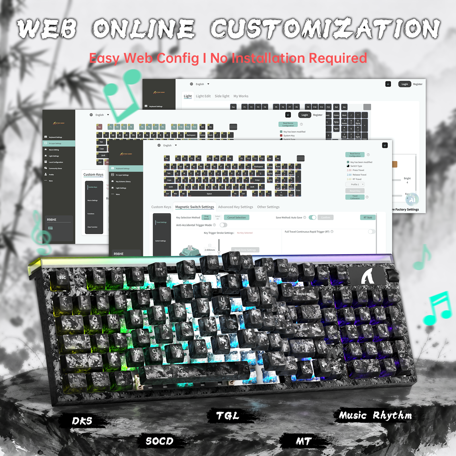 ATTACK SHARK R98 HE Carbon Fiber Wired Rapid Trigger Magnetic Switch Keyboard With C01 Ultra RGB Coiled Cable
