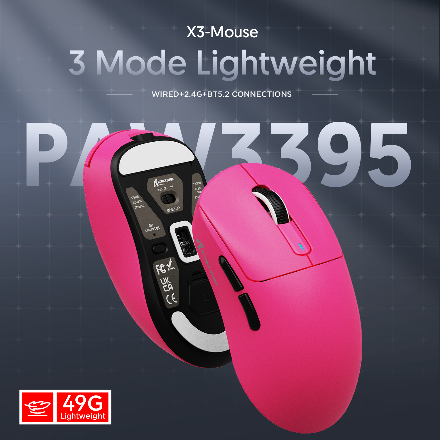 ATTACK SHARK X3 Wireless Gaming Mouse PAW3395 Superlight