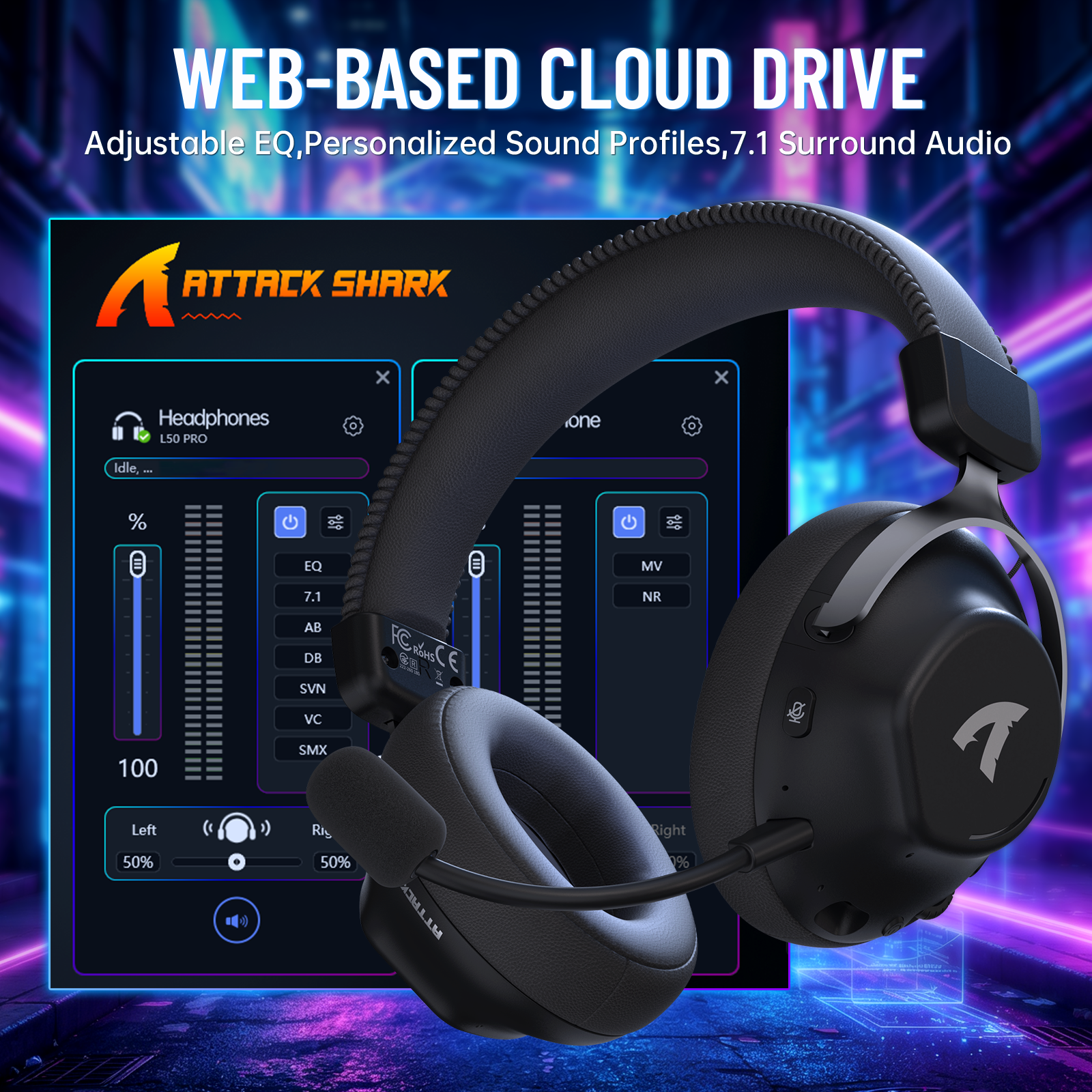 ATTACK SHARK L50 PRO Tri-Mode Wireless Gaming Headset