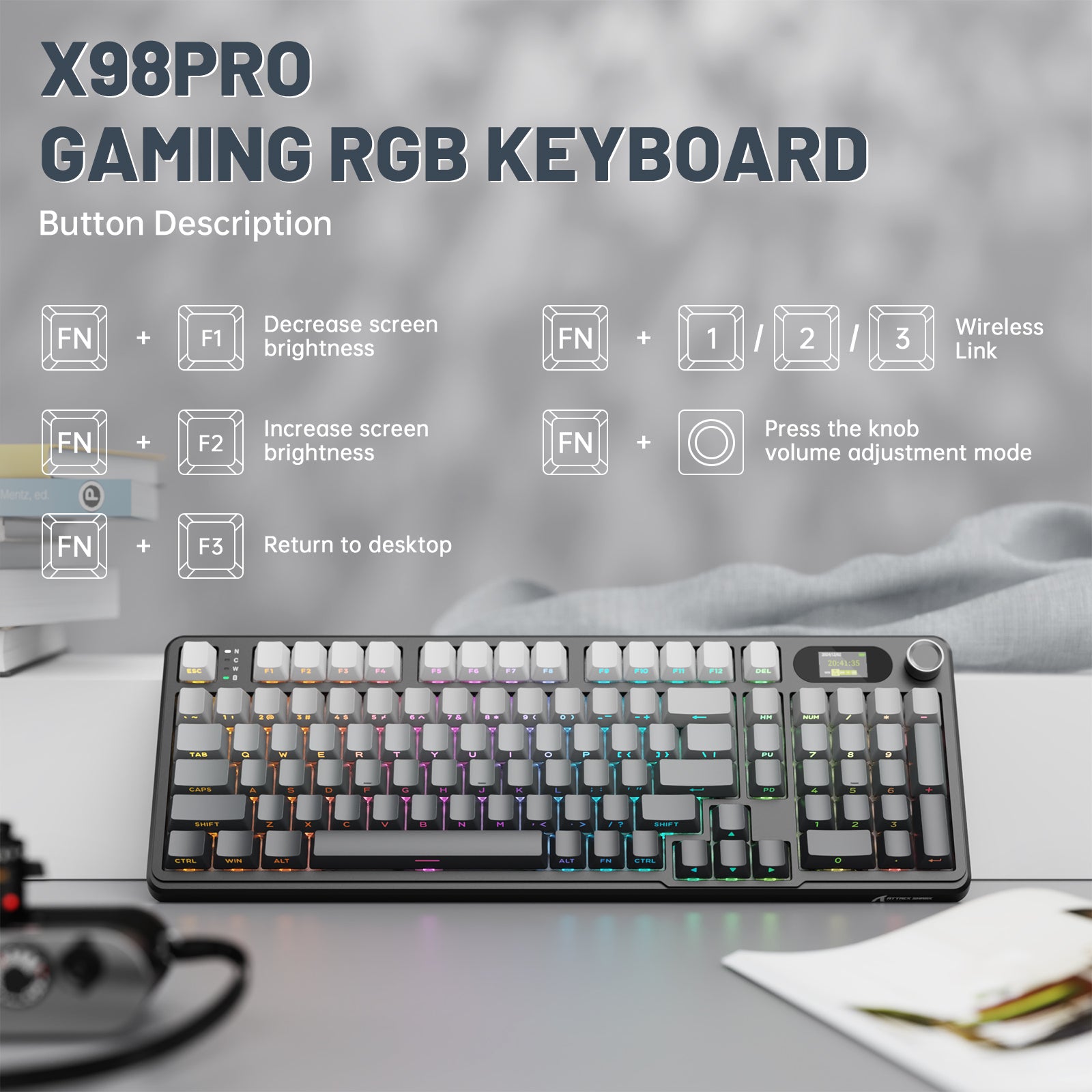 ATTACK SHARK X98PRO Gaming-Tastatur und C01 USB-C-Spiralkabel