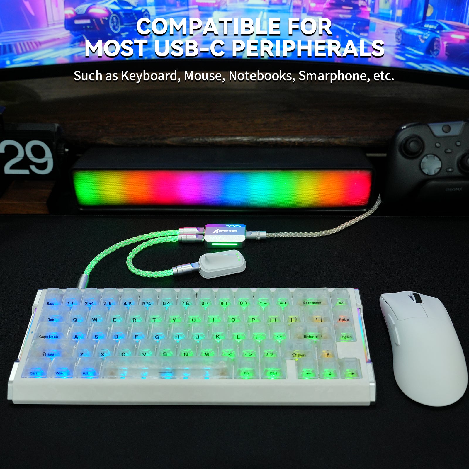 ATTACK SHARK C07 PRO 2-In 1  Type C Cable for 8KHz Gaming Keyboard/Mouse