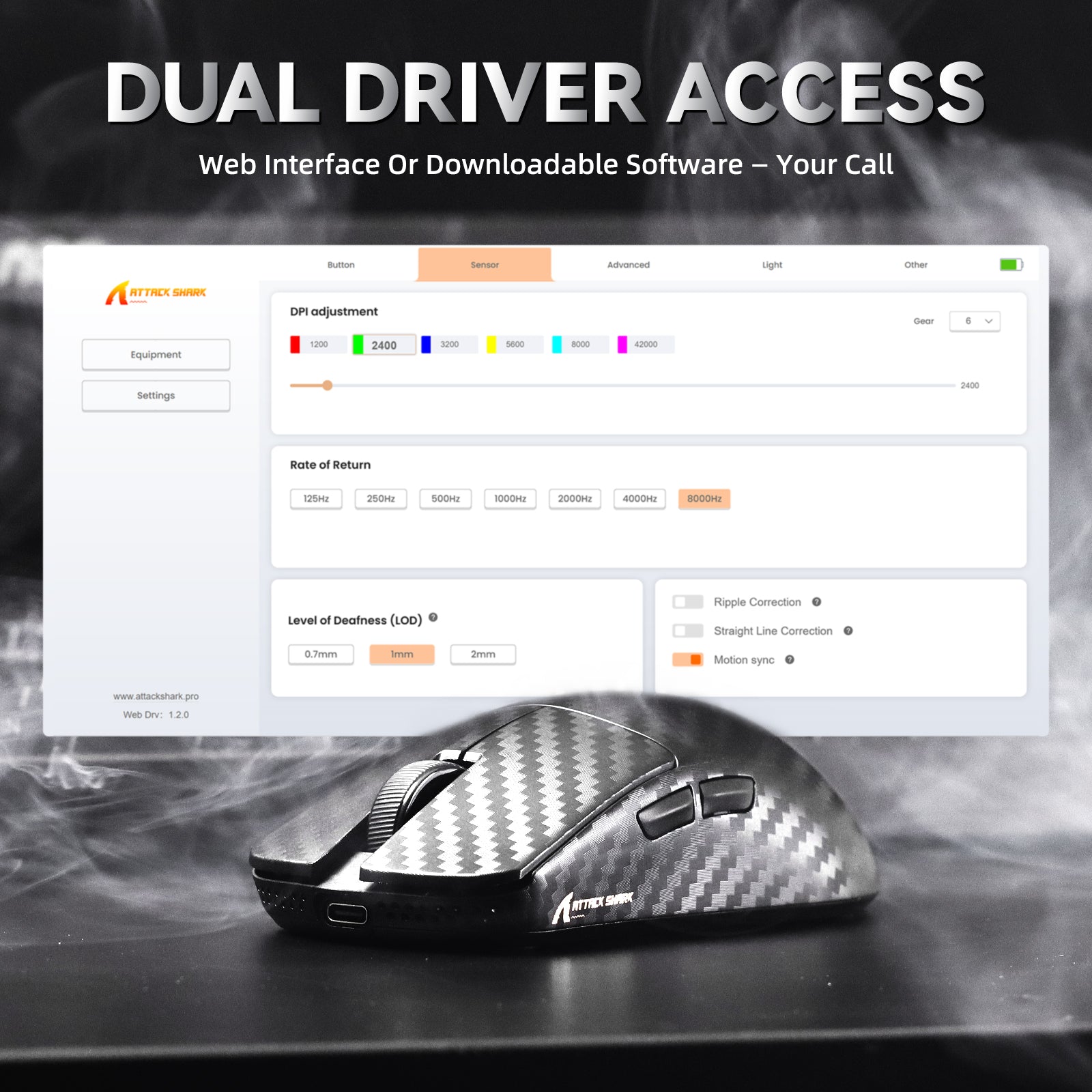 ATTACK SHARK R11 ULTRA Carbon Fiber Wireless 8K PAW3950MAX Gaming Mouse with C06 Ultra LED Cable