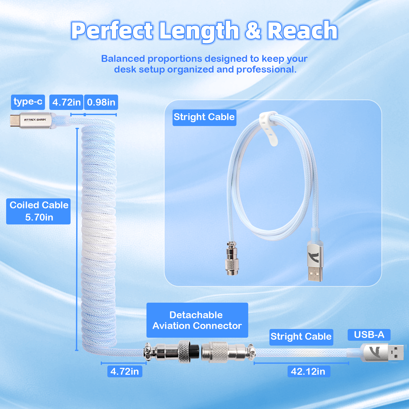 ATTACK SHARK C01ULTIMATE Coiled Cable for 8KHz Magnetic Keyboard