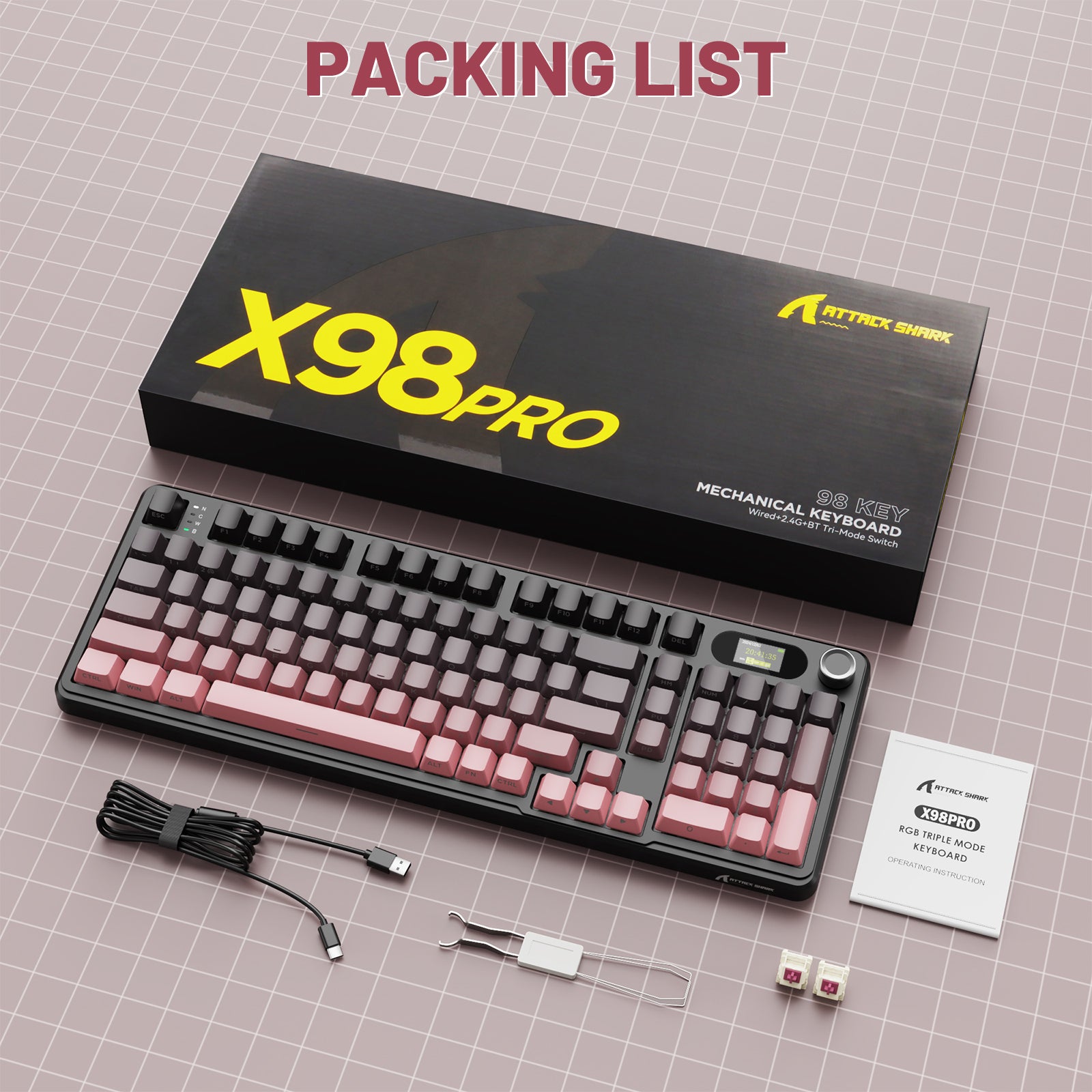 ATTACK SHARK X98PRO Gaming-Tastatur und C01 USB-C-Spiralkabel