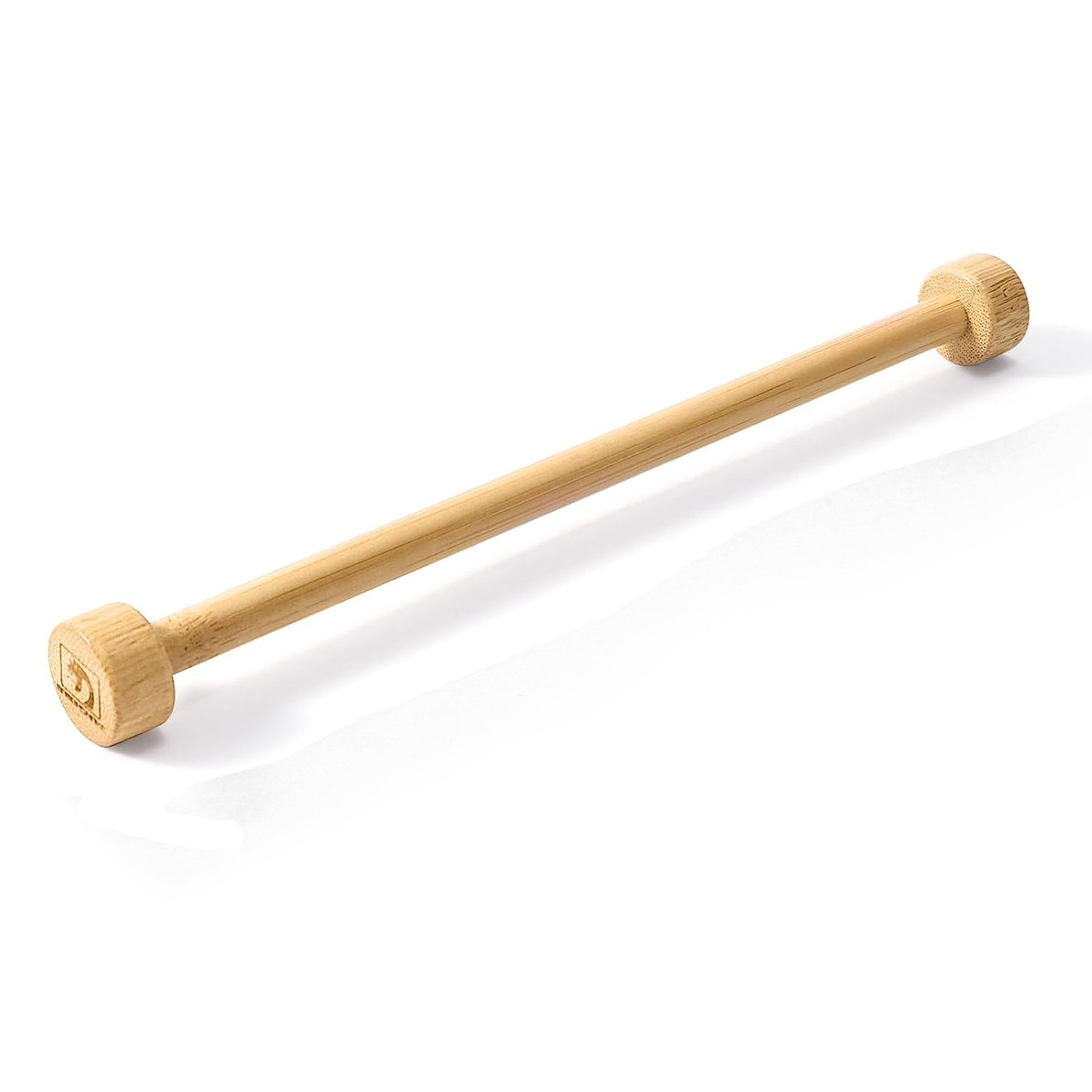 Bamboo cable winder for coiled keyboard cables, featuring rounded ends.