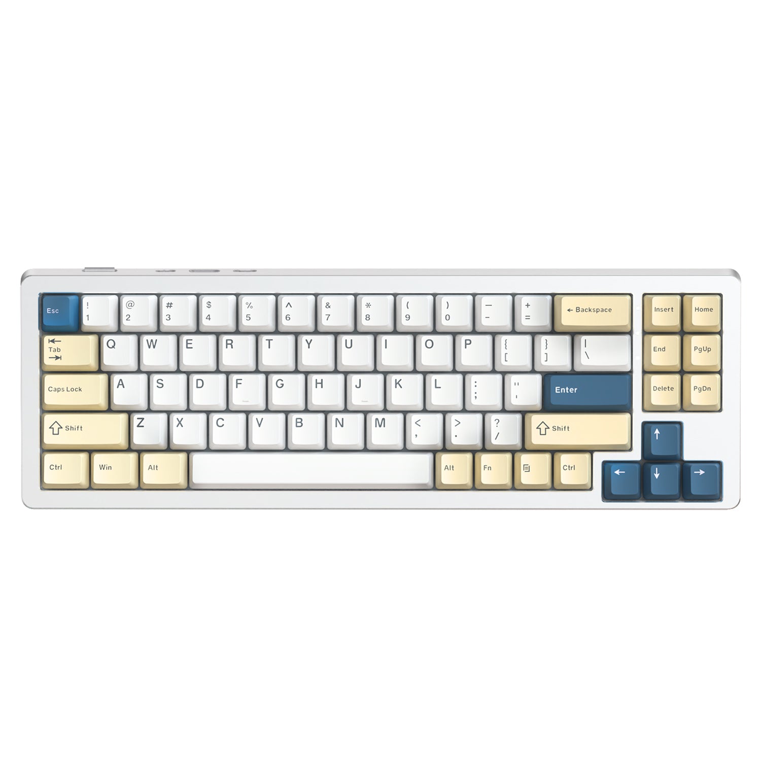 Wireless aluminum keyboard with PBT keycaps and dual-color layout.