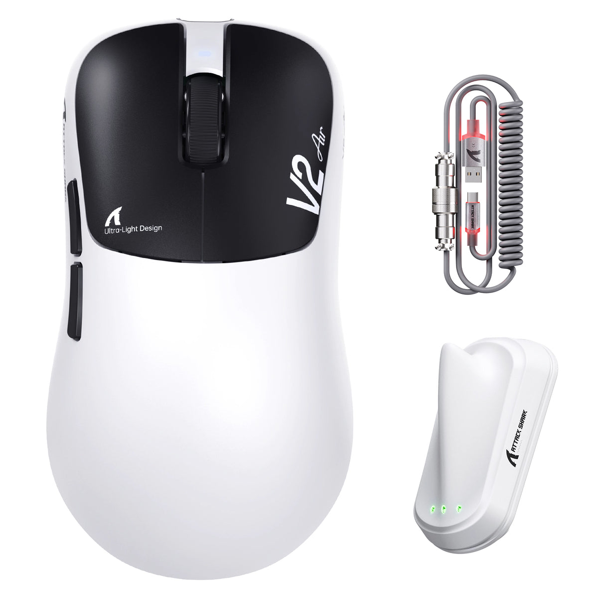 ATTACK SHARK V2 AIR PAW3955MAX Ergonomic Wireless Gaming Mouse with C06 Ultra Cable